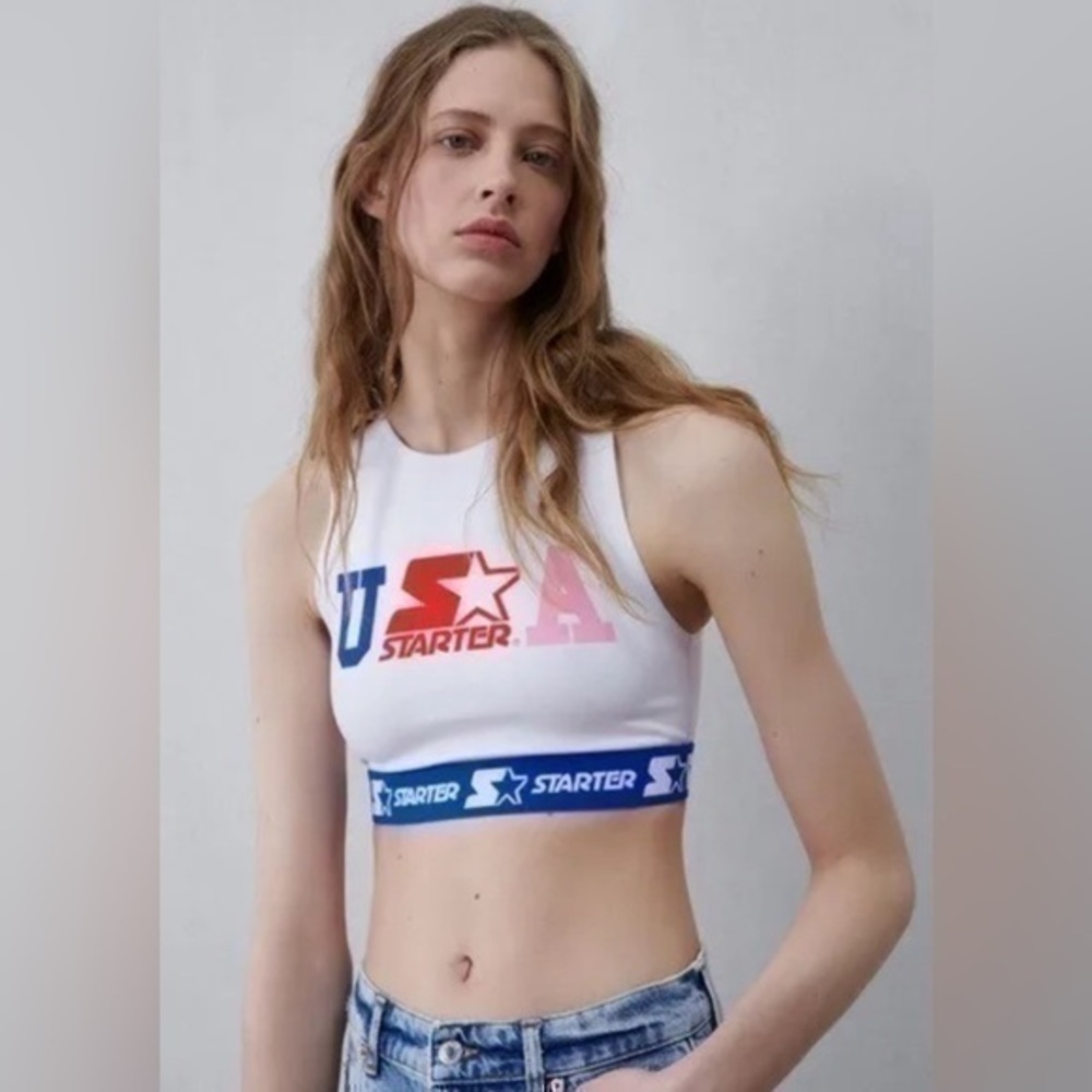 3/$30 _  ZARA x STARTER | USA Crop Top Medium White Red Blue Blogger - small